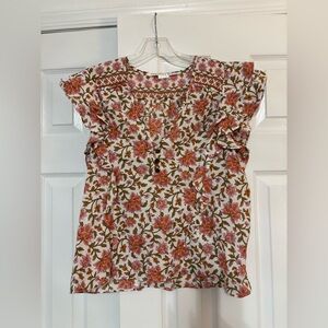 Veronica Beard Floral Ruffle Sleeve Blouse Womens size 8